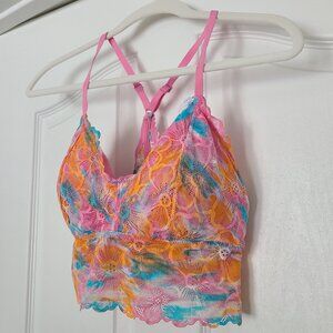 No Boundaries bright pastel neon sunset tie dye floral lace longline bralette